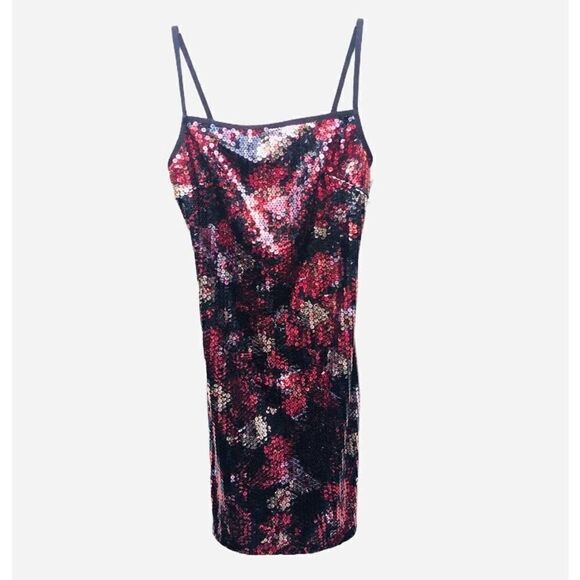 Express Red Black Sequins Body Con Mini Dress size 1/2 - Picture 1 of 5